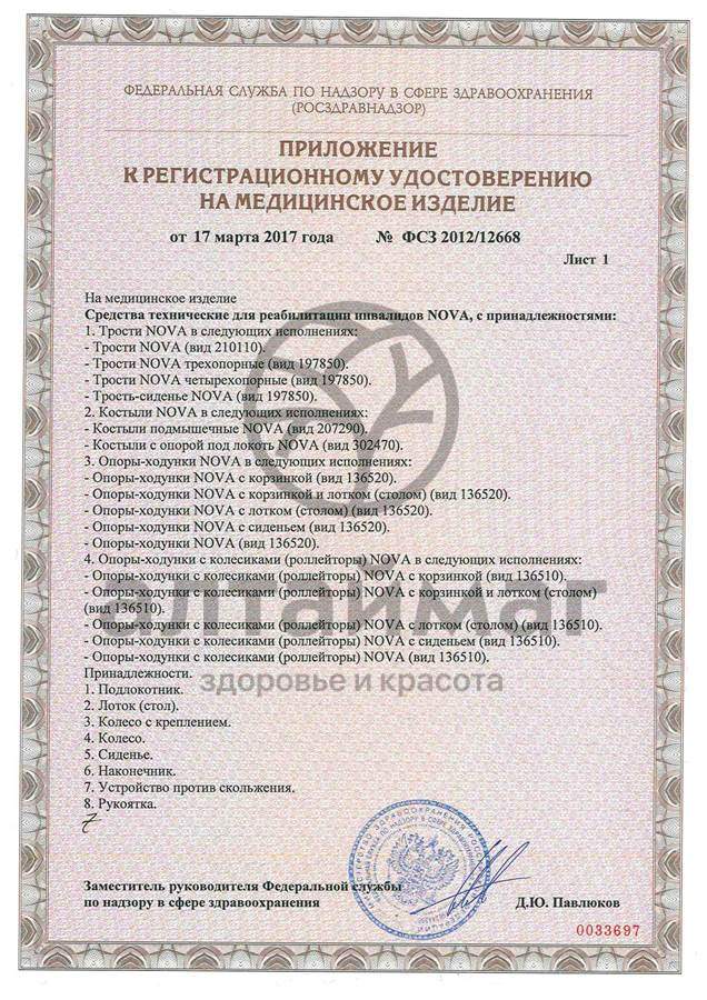 Сертификат на товар Костыль подмышечный nova tn-203, 2 шт Костыль подмышечный nova tn-203, 2 шт сертификат