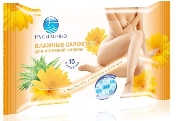 Изображение товара Салфетки влажные Русалочка для интимной гигиены (календула/алоэ), 15 шт Салфетки влажные Русалочка для интимной гигиены (календула/алоэ), 15 шт фотография